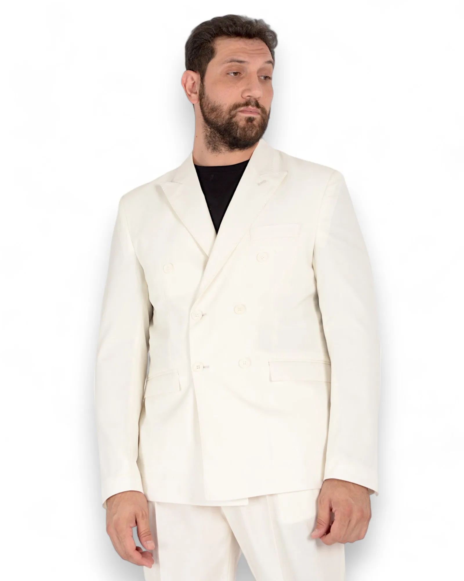 Giacca sartoriale doppiopetto fresco lana bianco