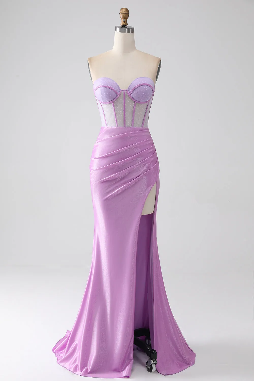 Lilla sirena senza spalline Corsetto vestito da ballo con fessura