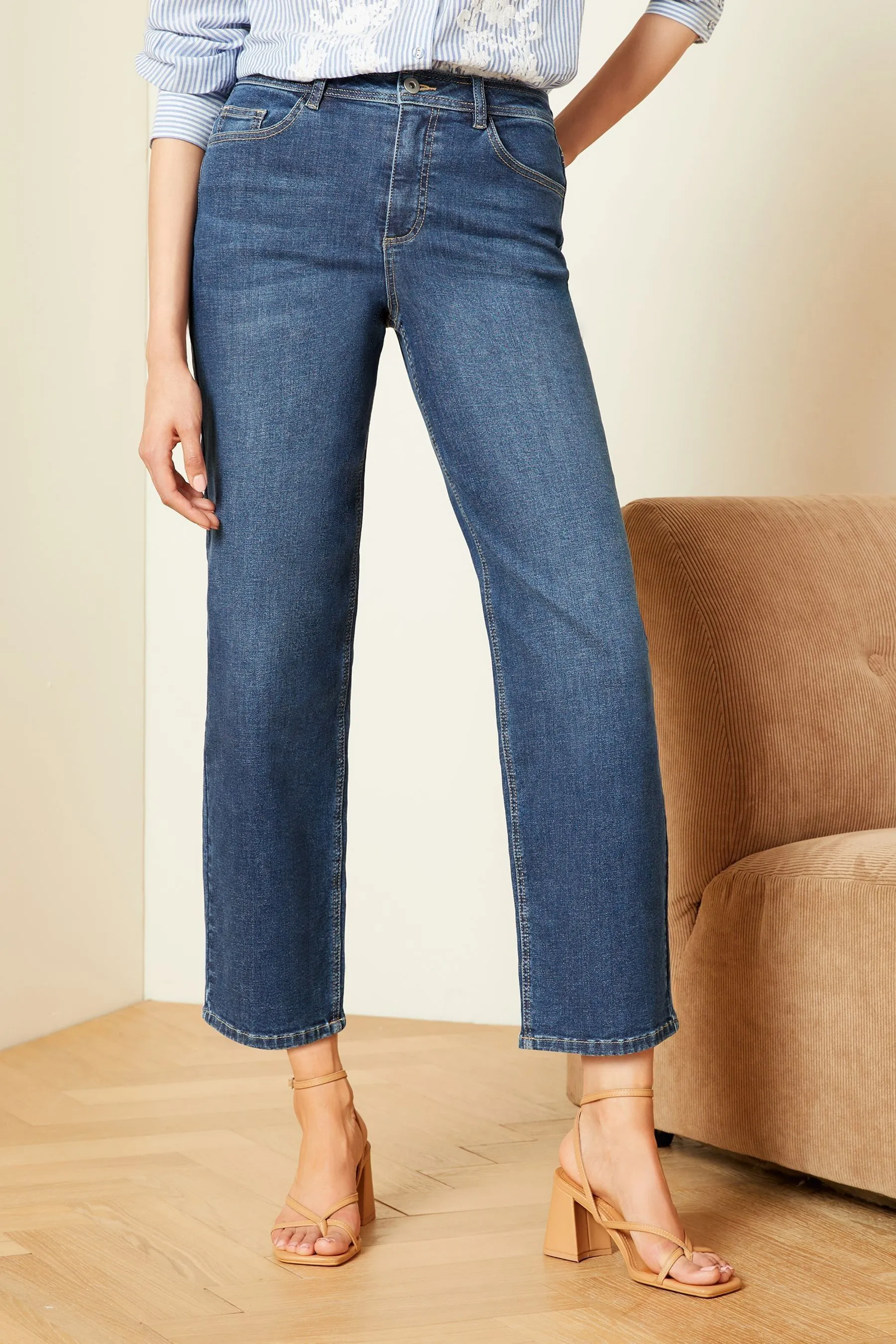 Love & Roses - Jeans crop a gamba larga a vita alta