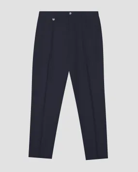 Pantalone blu in misto lino e viscosa carrot-fit