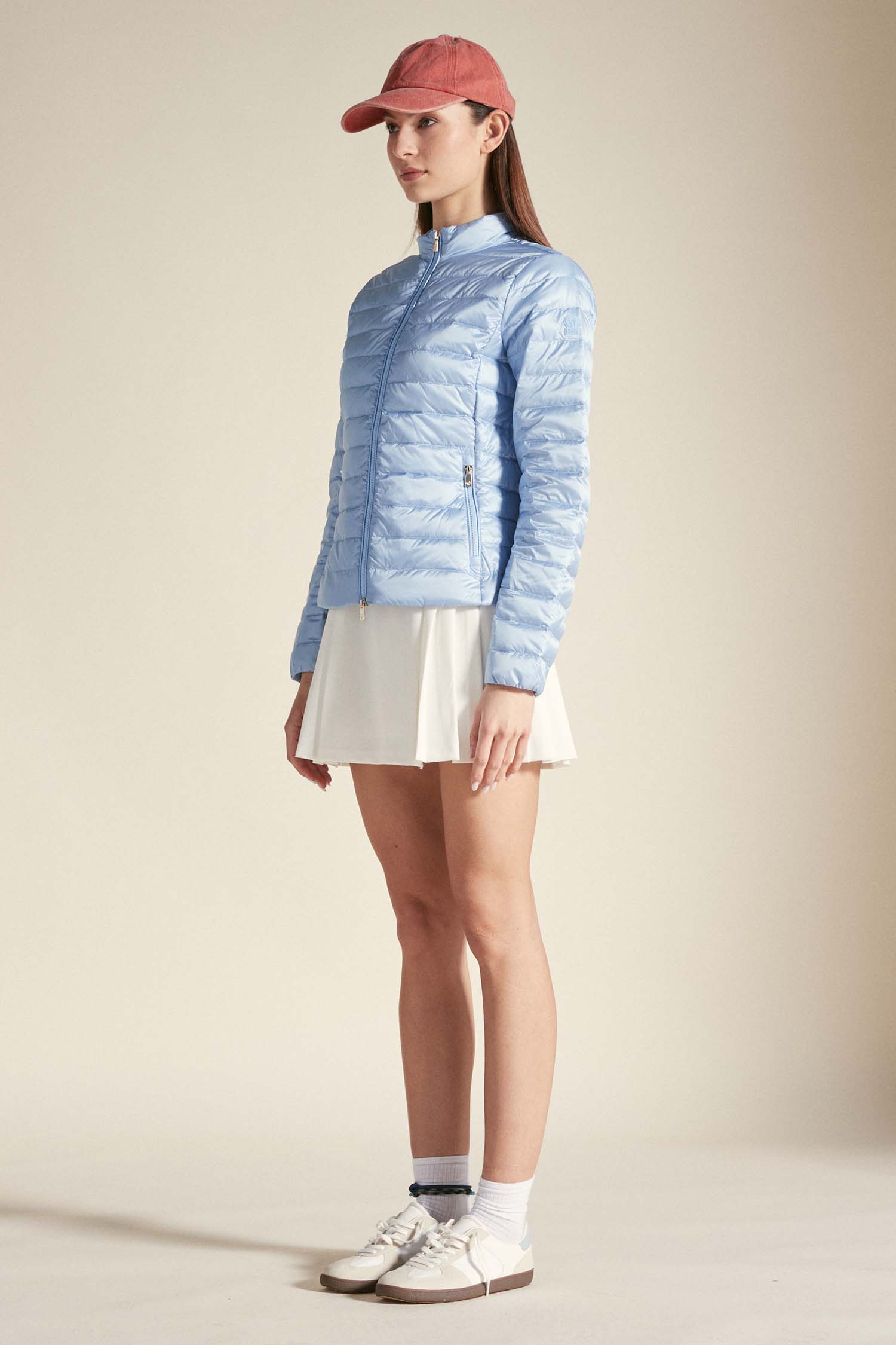POLA LONG – Piumino azzurro pastello full zip