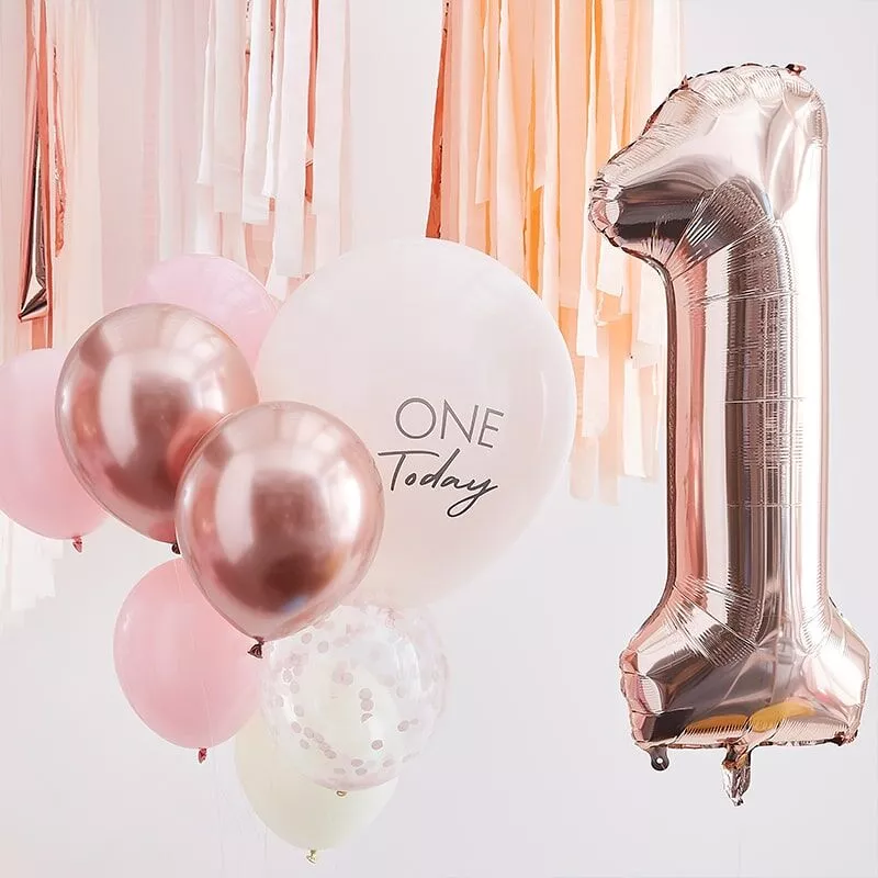 Set palloncini one rosa oro