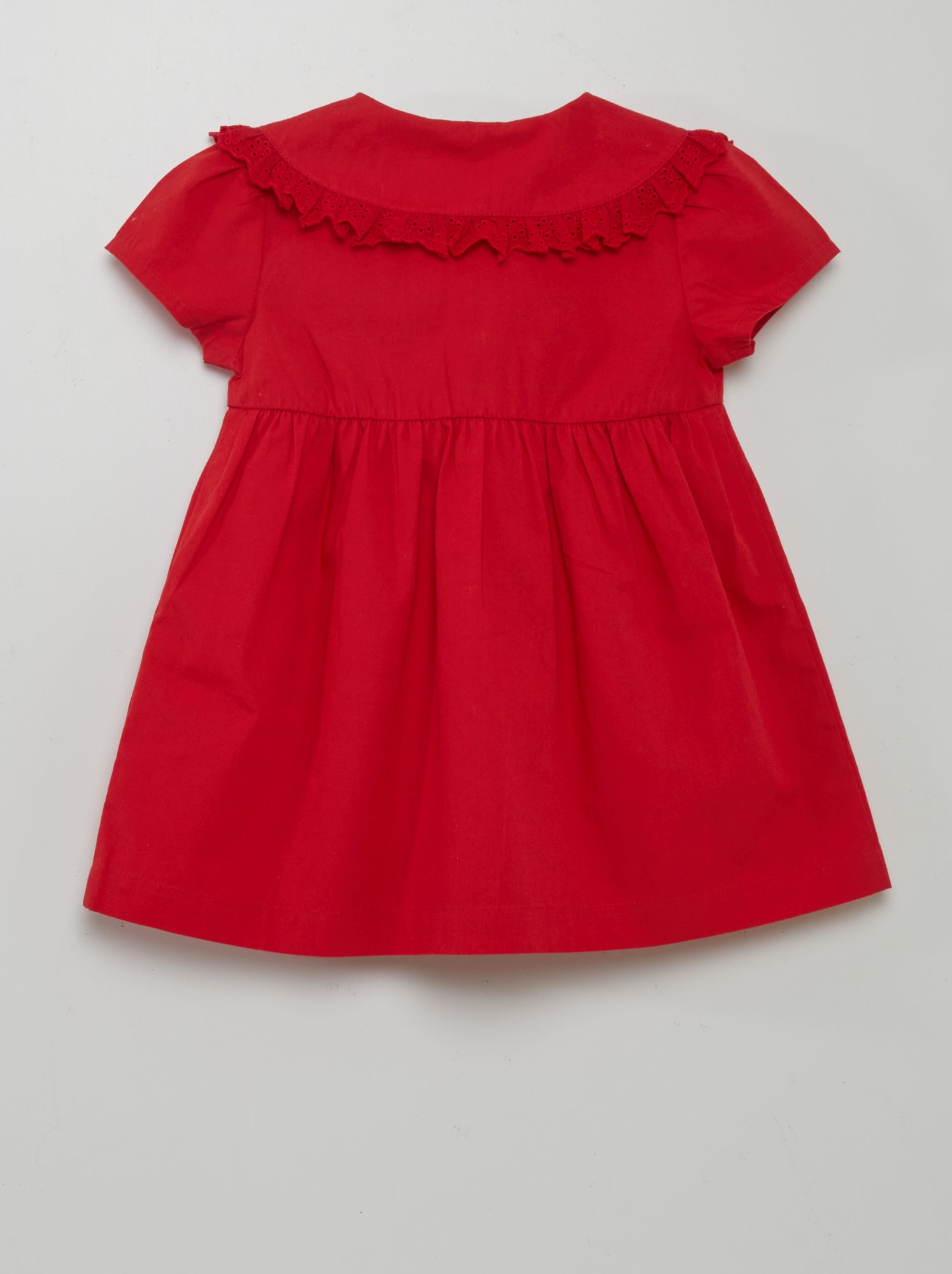 Vestito in popeline con colletto arricciato - ROSSO