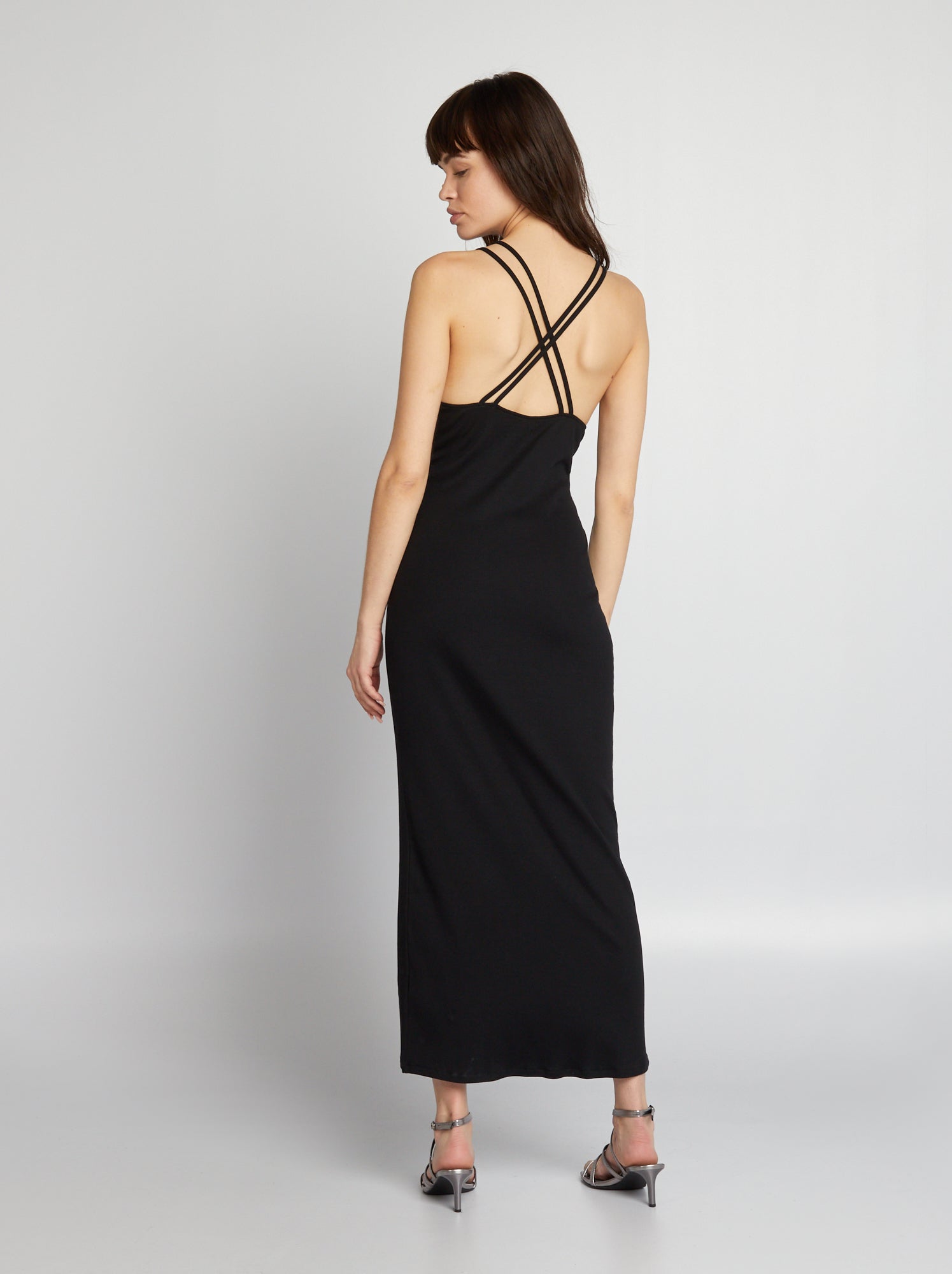 Vestito in tessuto a coste - nero